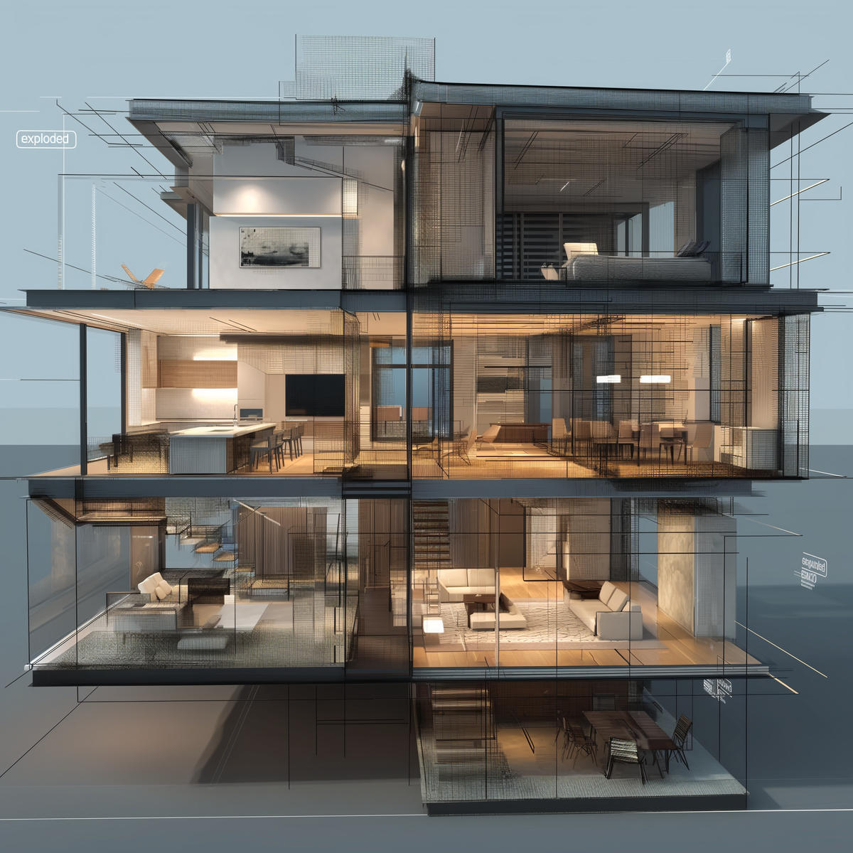 a 3d rendering of a modern home created through photogrammetry