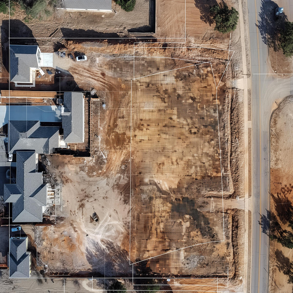 a satellite image of a construction site overlayed with construction information